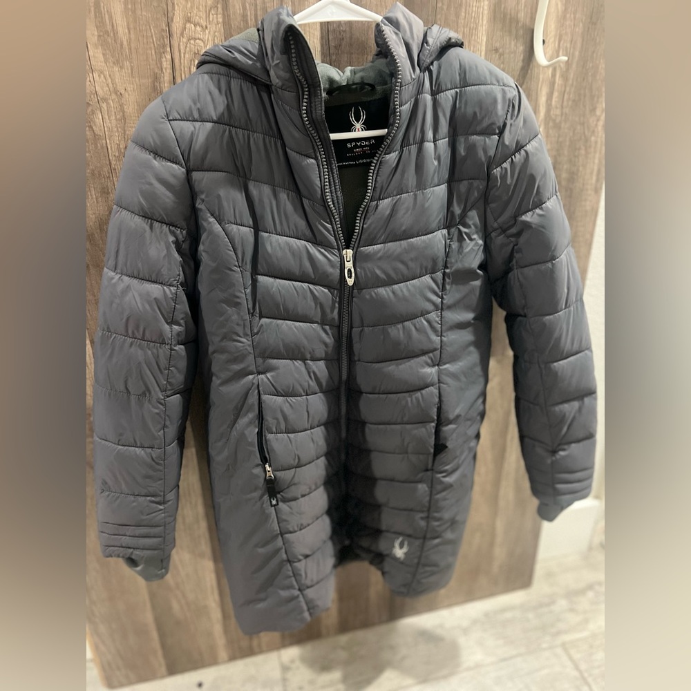 Spyder Girls/ Kids Gray Black Down Puffer Jacket size 12/14 L/XL EUC - Picture 2 of 8